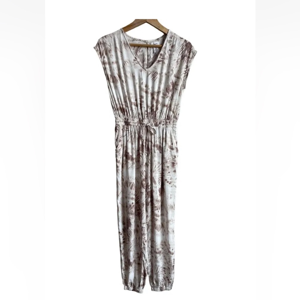 Japna 100% Rayon Tie-Dye Jumpsuit Romper Jogger Leg Pockets Tie Waist Size S‎
